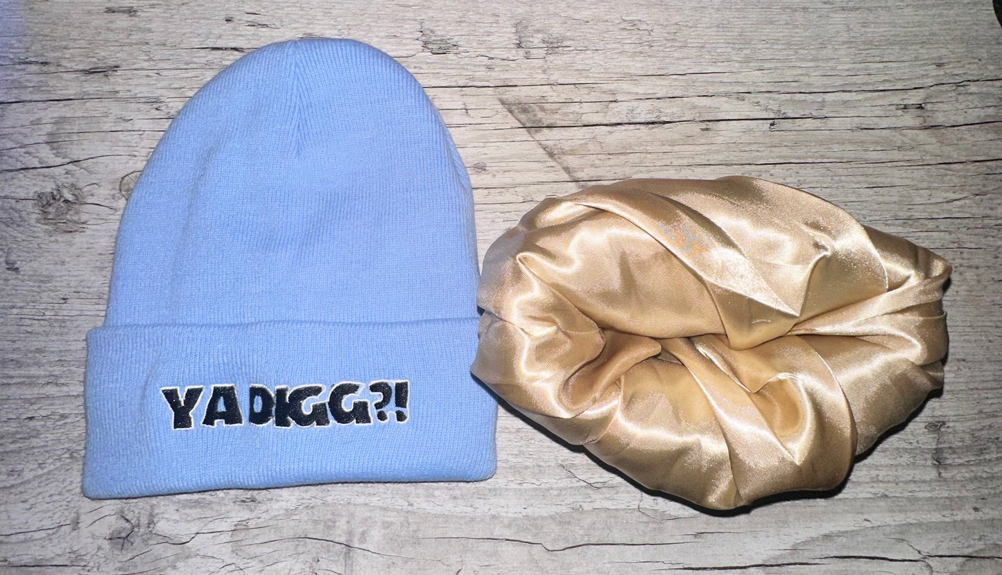 Sky blue satin lined beanie