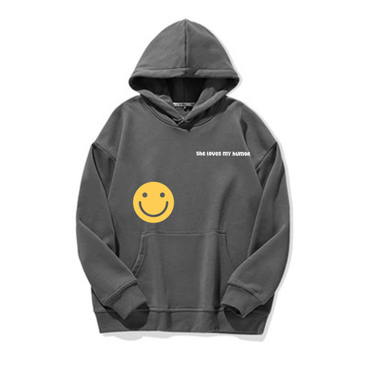 “she loves my humor” hoodie